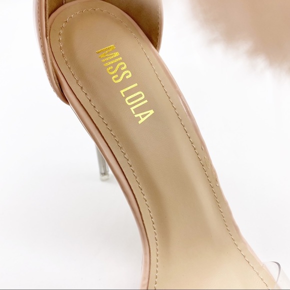 NEW-Miss Lola Nude w Clear Strap Ankle Fur Heels 7.5 - Picture 8 of 9